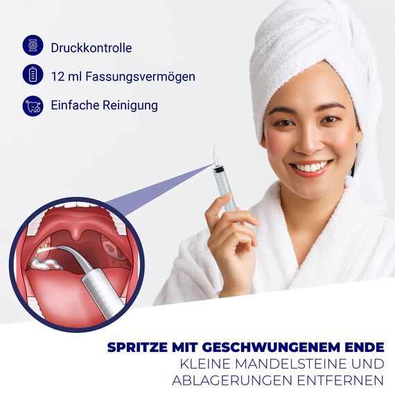 ORAVIX Tonsillenstein Entferner Set - Einfach Mandelsteine Entfernen und Mundgeruch stoppen - Mit LED-Licht, Zungenreiniger und Spritze
