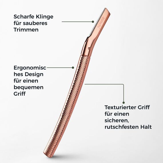 Augenbrauen Rasierer, Wiederverwendbare Gesichtsrasierer für Männer & Frauen, Edelstahl Augenbrauen Trimmer Shaper mit Präzisionsabdeckung, Dermaplaning Tool, Gesichtsrasierer mit 6 Klingen (Roségold)