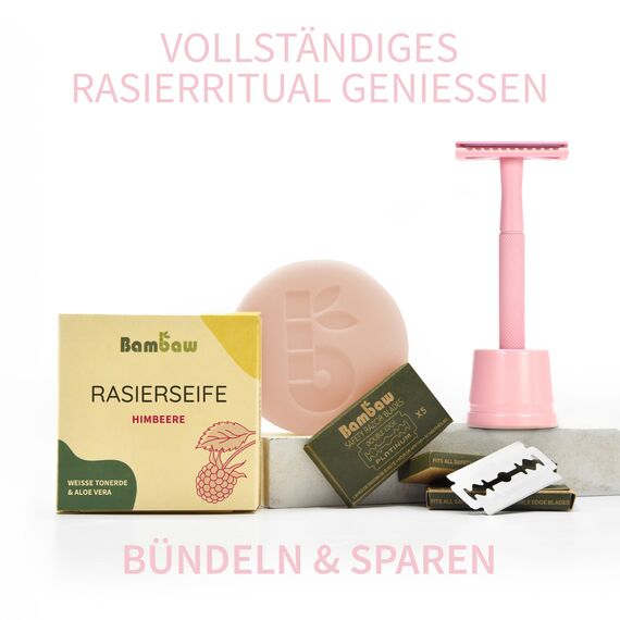 Bambaw Rasierhobel Damen mit 5 Rasierklingen Rasierhobel, Metall Nassrasierer Damen mit Rutschfestem Griff, Sicher & Wiederverwendbar, Geeignet für Alle Hauttypen (Pink)