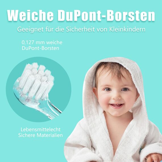 Seago SG-513 Elektrische Zahnbürste Kinder Baby Kinderzahnbürste Elektrisch ab 0-3 Jahre mit LED Licht Smart Timer Babyzahnbürste Wasserdicht IPX7 Schallzahnbürste (Baby Grün)