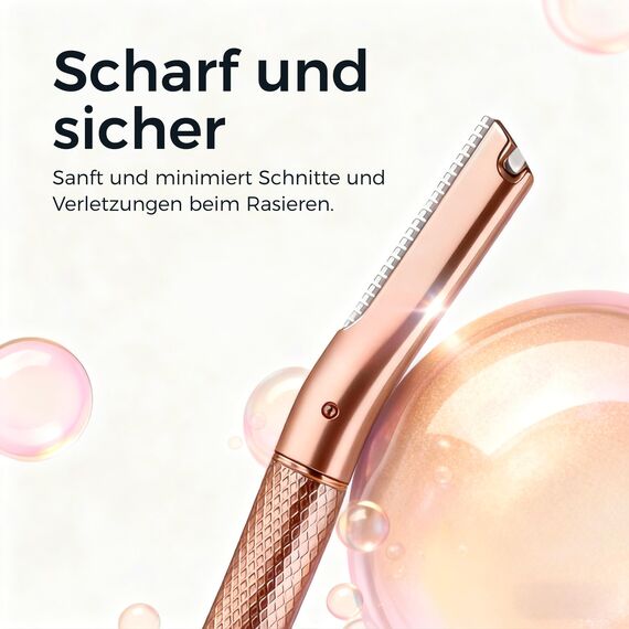 Augenbrauen Rasierer, Wiederverwendbare Gesichtsrasierer für Männer & Frauen, Edelstahl Augenbrauen Trimmer Shaper mit Präzisionsabdeckung, Dermaplaning Tool, Gesichtsrasierer mit 6 Klingen (Roségold)