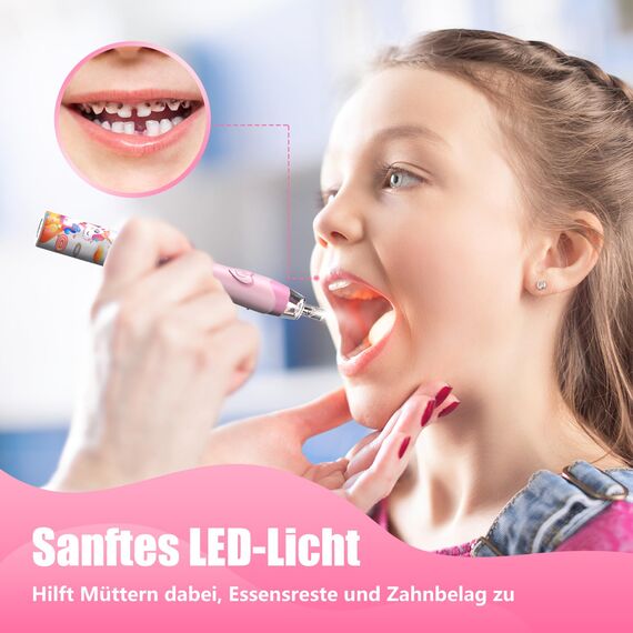 Elektrische Zahnbürste Kinder, Kinderzahnbürste Elektrisch ab 3-6-8-12 Jahre mit buntem Regenbogen-LED-Licht Integrierter Timer 90% abgerundeten Borsten Schallzahnbürste für Kleinkind (Einhorn Rosa)