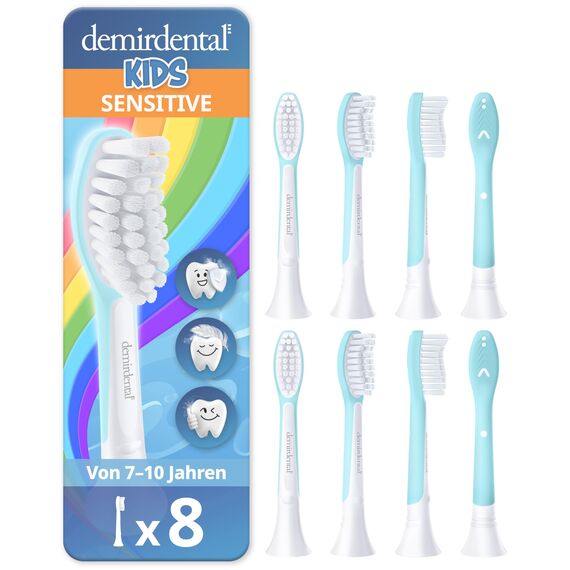 demirdental Ersatzbürsten for Kids passend für Philips Sonicare Ersatzbürsten Kids, Kinder Schallzahnbürsten, Kinder Ersatzbürsten ab 7 Jahre, entspricht HX6044, Türkis, 8er Set