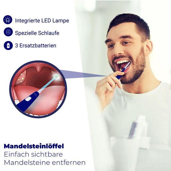 ORAVIX Tonsillenstein Entferner Set - Einfach Mandelsteine Entfernen und Mundgeruch stoppen - Mit LED-Licht, Zungenreiniger und Spritze