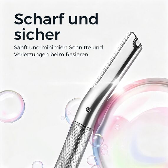 Augenbrauen Rasierer, Wiederverwendbare Gesichtsrasierer für Männer & Frauen, Edelstahl Augenbrauen Trimmer Shaper mit Präzisionsabdeckung, Dermaplaning Tool, Gesichtsrasierer mit 6 Klingen (Silber)