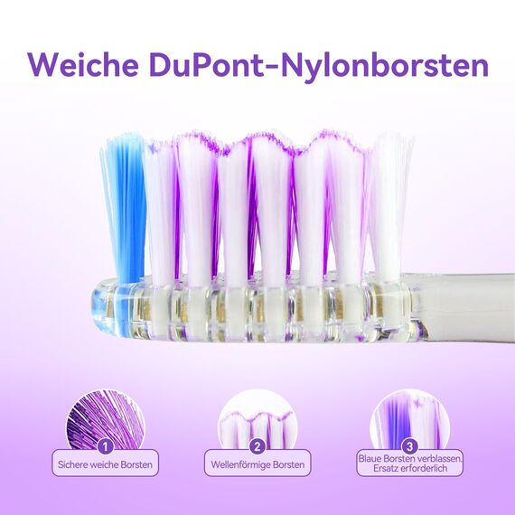 Seago Elektrische Zahnbürste Kinder ab 3-12 jahre Kinderzahnbürsten Elektrisch mit Farbigem Licht Smart Timer 8 Weich Bürstenköpfes Wasserdicht Baby Schallzahnbürste SG977 (Violett-8-DE)