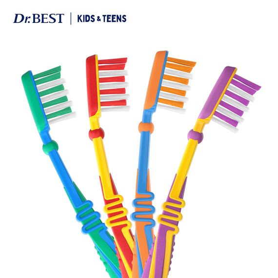 Dr.BEST Kids & Teens Zahnbürste, 6 bis 13 Jahre, Weich, 1 Stück, mit 4 Vorteilen für neue, bleibende Zähne (Packung mit 4)