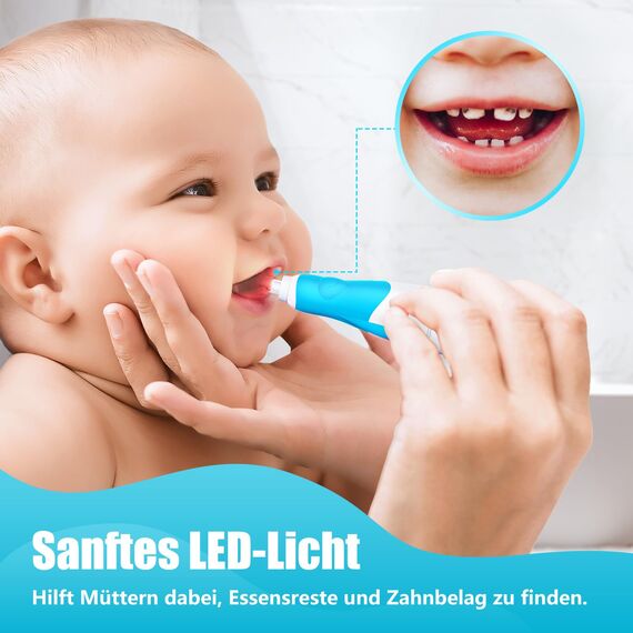 Elektrische Zahnbürste Kinder Baby Zahnbürste Kinderzahnbürste Elektrisch ab 1 2 3 Jahre mit LED-Licht Integrierter Timer 90%abgerundeten Borsten Babyzahnbürste für Kleinkind ab 6 Monate(Blau Pinguin)
