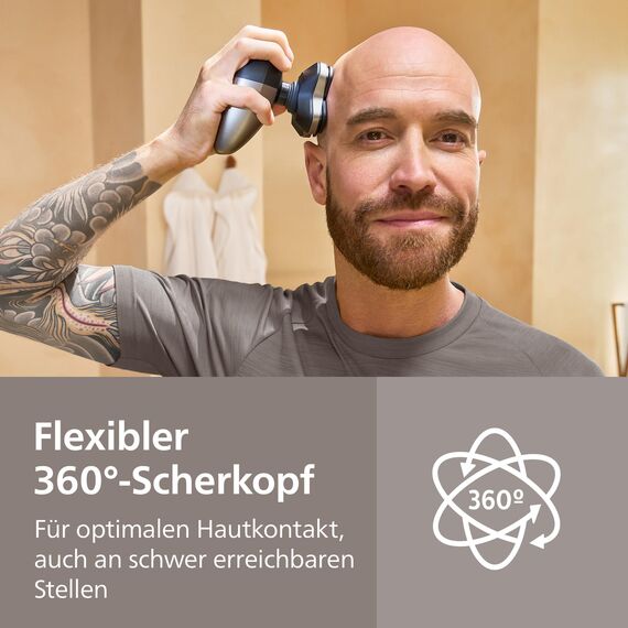 PHILIPS Head Shaver Pro Series 9000 – Glatzenrasierer für Männer und Frauen, flexibler 360grad-Scherkopf und ComfortCut-Klingen für eine gründliche Rasur, sanft zur Haut, Modell HS9980/15
