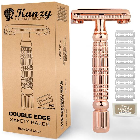 Kanzy Rasierhobel Damen und Herren Butterfly Edelstahl Nassrasierer Sicherheitsrasierer Arbeitet mit allen Doppelkante Rasierer Klingen Safety Razor