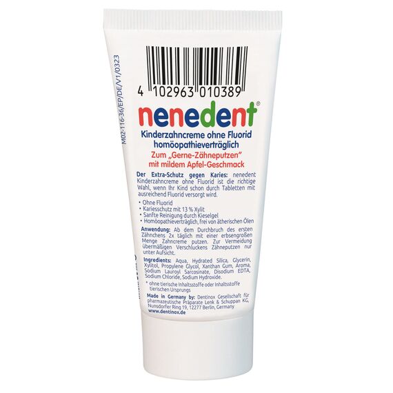 nenedent® Kinderzahncreme ohne Fluorid | Kariesfrei auch ohne Fluorid | für Kinder von 0-6 Jahren | 13% Xylit | 1x50 ml