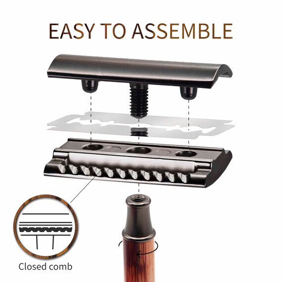 Bambaw Rasierhobel Herren & Damen mit Rasierhobel Klingen (5 Stück), Einklingen Rasierer Herren, Sicher & Wiederverwendbar, Für Eine Sanfte & Präzise Rasur (Bambus Schlank Schwarz)