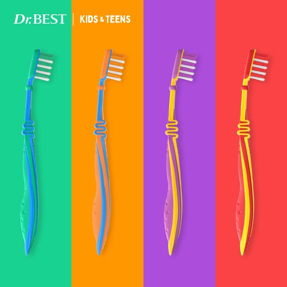 Dr.BEST Kids & Teens Zahnbürste, 6 bis 13 Jahre, Weich, 1 Stück, mit 4 Vorteilen für neue, bleibende Zähne (Packung mit 4)