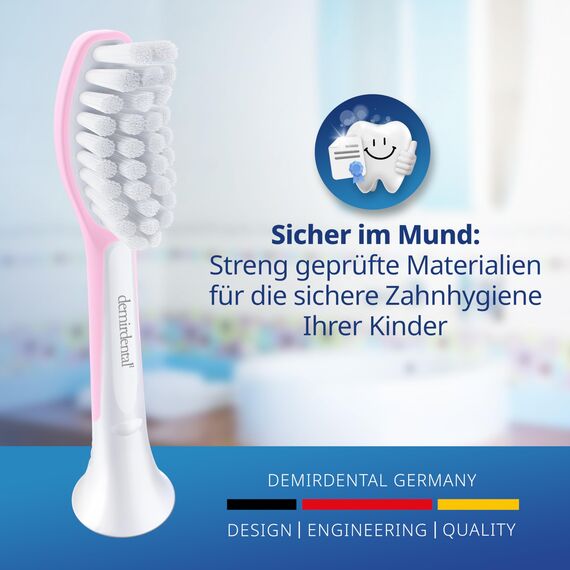 demirdental Ersatzbürsten for Kids passend für Philips Sonicare Ersatzbürsten Kids, Kinder Schallzahnbürsten, Kinder Ersatzbürsten ab 7 Jahre, entspricht HX6044, Rosa, 8er Set