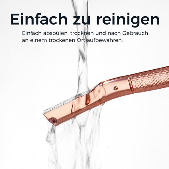 Augenbrauen Rasierer, Wiederverwendbare Gesichtsrasierer für Männer & Frauen, Edelstahl Augenbrauen Trimmer Shaper mit Präzisionsabdeckung, Dermaplaning Tool, Gesichtsrasierer mit 6 Klingen (Roségold)