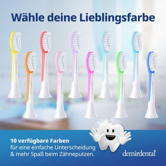 demirdental Ersatzbürsten for Kids passend für Philips Sonicare Ersatzbürsten Kids, Kinder Schallzahnbürsten, Kinder Ersatzbürsten ab 7 Jahre, entspricht HX6044, Türkis, 8er Set