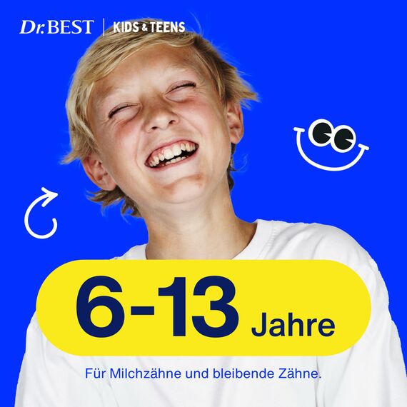 Dr.BEST Kids & Teens Zahnbürste, 6 bis 13 Jahre, Weich, 1 Stück, mit 4 Vorteilen für neue, bleibende Zähne (Packung mit 4)