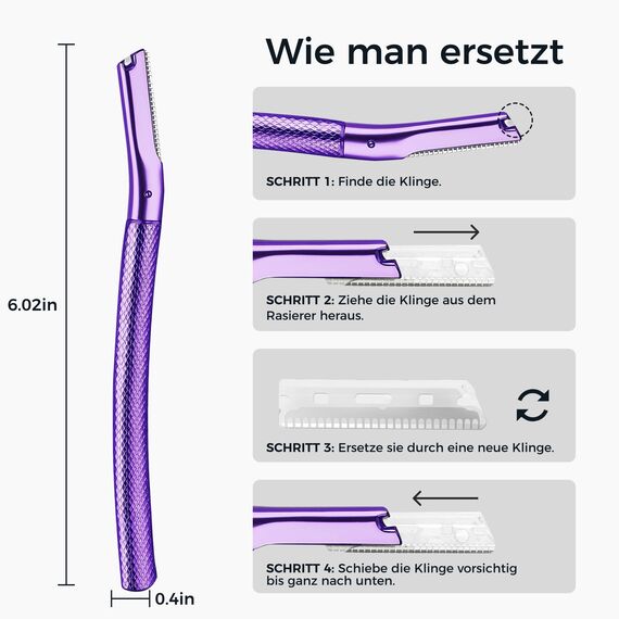 ZOMCHI Augenbrauenrasierer, Gesichtsrasierer für Frauen und Männer, Augenbrauen-Trimmer-Former mit Präzisionsabdeckung, Gesichtsrasierer mit 6 Klingen (lila)