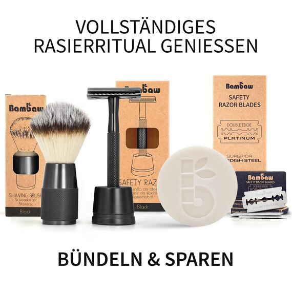 Bambaw Rasierhobel Herren mit 5 Rasierklingen, Metall Rasiermesser Herren, Rasierer Eine Klinge Wiederverwendbar & Sicher, Für Eine Präzise & Glatte Rasur, Geeignet für Alle Hauttypen (Schwarz)