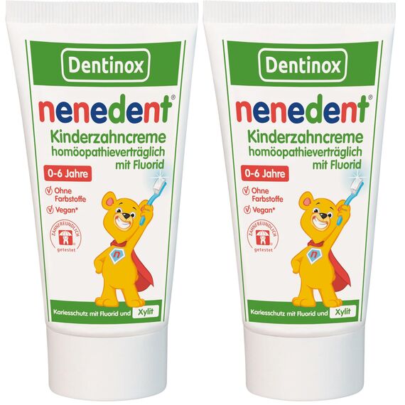 nenedent® Kinderzahncreme homöopathieverträglich mit Fluorid - Sanfte Pflege für starken Schutz | 500 ppm Fluorid | frei von Ätherischen Ölen, 1x 50ml (Packung mit 2)