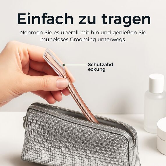 Augenbrauen Rasierer, Wiederverwendbare Gesichtsrasierer für Männer & Frauen, Edelstahl Augenbrauen Trimmer Shaper mit Präzisionsabdeckung, Dermaplaning Tool, Gesichtsrasierer mit 6 Klingen (Roségold)