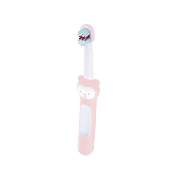 MAM Baby's Brush, Baby Zahnbürste mit kurzem Griff zum einfachen Halten, Kinderzahnbürste zur sanften Zahnreinigung, ab 6+ Monate, rosa