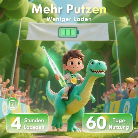 Zahnbürste Elektrisch Kinder ab 3-6-10-12 Jahre, Kinderzahnbürste Elektrisch mit Timer Gewohnheitsbildende Sticker 3 Modi Schallzahnbürste Kinder Jungen Wiederaufladbar (Dinosaurier Weiß)