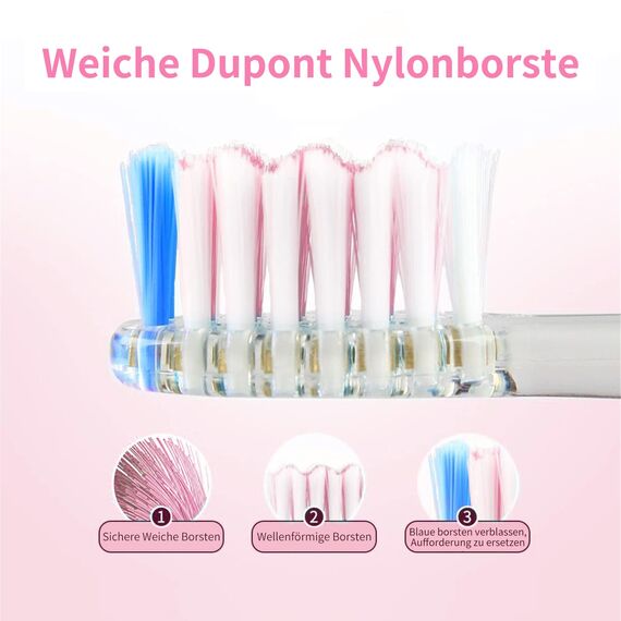 Seago Elektrische Zahnbürste Kinder ab 3-12 jahre Kinderzahnbürsten mit Farbigem Licht Smart Timer 4 Weich Bürstenköpfes Wasserdicht Baby Schallzahnbürste für Mädchen Jungen SG-977 (Rosa)