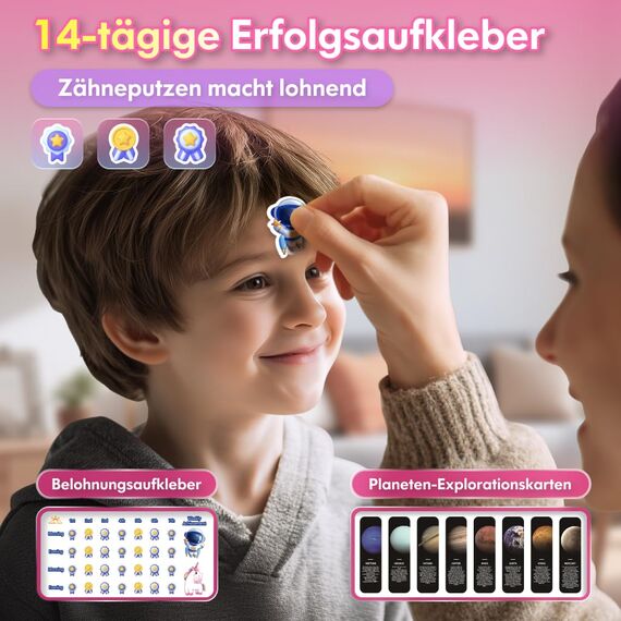 Kinderzahnbürste Elektrisch Elektrische Zahnbürste Kinder ab 3-6-10-12 Jahre mit Timer Gewohnheitsbildende Sticker 3 Modi Schallzahnbürste Kinder Mädchen Wiederaufladbar (Einhorn Neu Rosa)