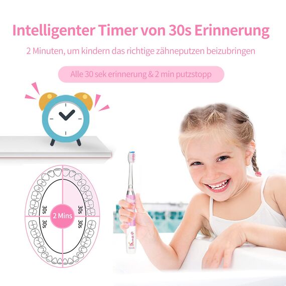 Seago Elektrische Zahnbürste Kinder ab 3-12 jahre Kinderzahnbürsten mit Farbigem Licht Smart Timer 4 Weich Bürstenköpfes Wasserdicht Baby Schallzahnbürste für Mädchen Jungen SG-977 (Rosa)
