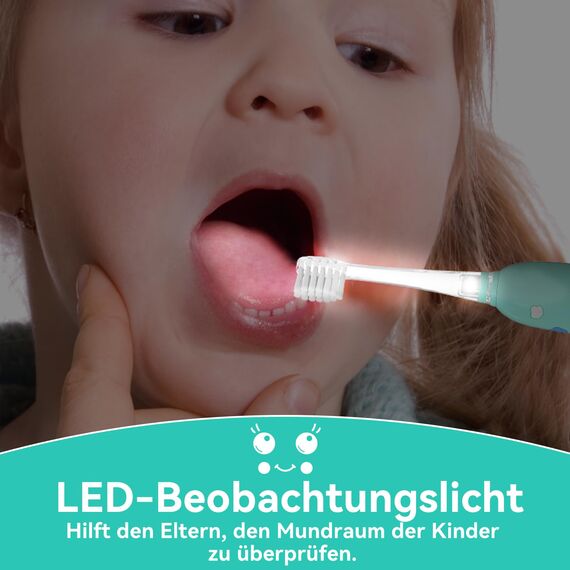 Seago Elektrische Zahnbürste Kinder 0-6 Jahre mit buntem LED Licht, Smart Timer, wiederaufladbare Baby Zahnbürste mit 8 weiche Ersatzbürstenköpfen, IPX7 Wasserdicht, SG2139 (Blau)