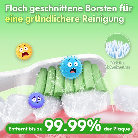 Zahnbürste Elektrisch Kinder ab 3-6-10-12 Jahre, Kinderzahnbürste Elektrisch mit Timer Gewohnheitsbildende Sticker 3 Modi Schallzahnbürste Kinder Jungen Wiederaufladbar (Dinosaurier Weiß)