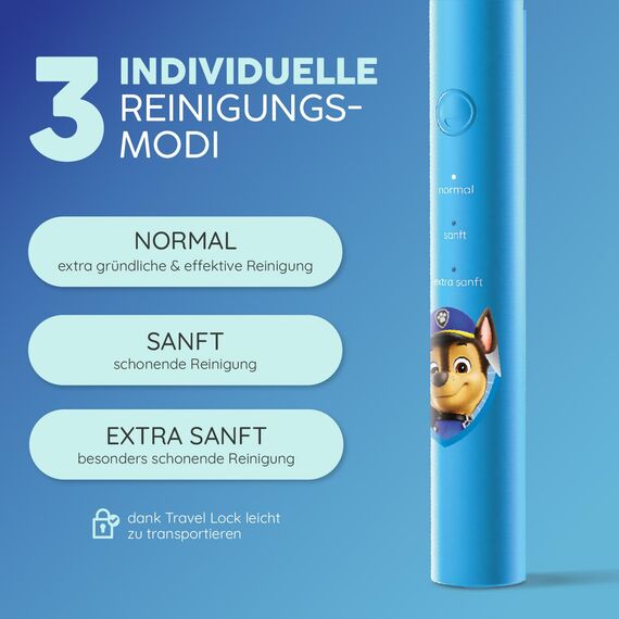 happybrush® Elektrische Zahnbürste Kinder - „Die Höhle der Löwen” - TESTSIEGER* - Kinderzahnbürste im Paw Patrol Design - Inkl.4 Aufsteckbürsten - 4 Monate Power Akku