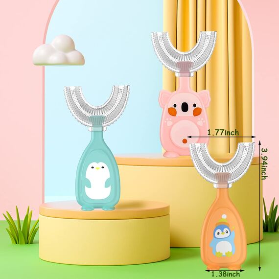 3 Stück Zahnbürste Kinder, U Förmige Kinderzahnbürste 2-6 Jahren, Weicher Bürstenkopf aus Silikon, Kinder Zahnbürste 360 ° Mundpflege, Massage-Zahnfleisch, Rundumreinigung (Rosa)