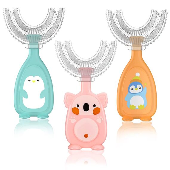 3 Stück Zahnbürste Kinder, U Förmige Kinderzahnbürste 2-6 Jahren, Weicher Bürstenkopf aus Silikon, Kinder Zahnbürste 360 ° Mundpflege, Massage-Zahnfleisch, Rundumreinigung (Rosa)