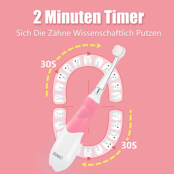 Seago SG-513 Elektrische Zahnbürste Kinder Baby Kinderzahnbürste Elektrisch ab 0-3 Jahre mit LED Licht Smart Timer Babyzahnbürste Wasserdicht IPX7 Schallzahnbürste (Baby Rosa)