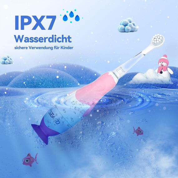 Seago Elektrische Zahnbürste Kinder ab 0-3 Jahr mit LED Licht, Weichen BPA-freiem Runder Gummierte Bürstenkopf, 2 Minuten Smart Timer, Wasserdicht IPX7, für Empfindliche Babyzähne, SG513(Rosa))