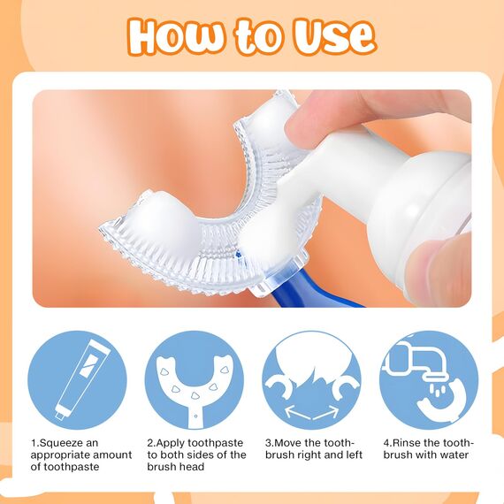 3 Stück Zahnbürste Kinder, U Förmige Kinderzahnbürste 2-6 Jahren, Weicher Bürstenkopf aus Silikon, Kinder Zahnbürste 360 ° Mundpflege, Massage-Zahnfleisch, Rundumreinigung (Gelb)