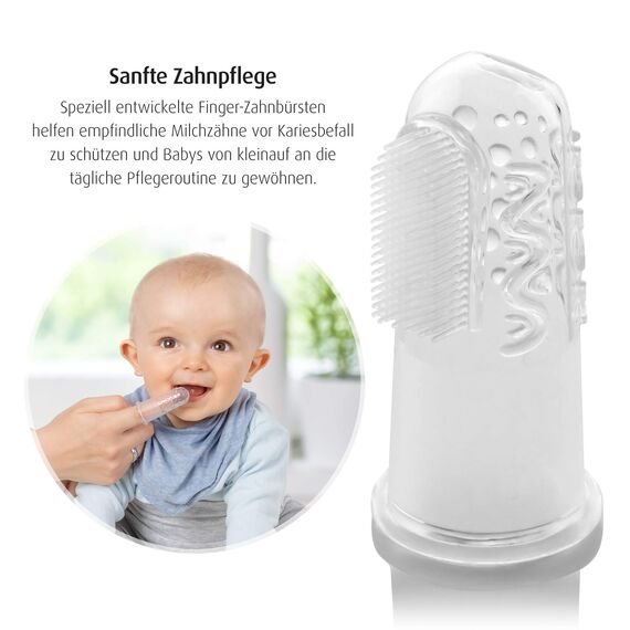 reer 79249 Finger-Zahnbürste Silikon 2 Stück, Baby-Zahnbürste aus Silikon, latexfrei, transparent 9 g