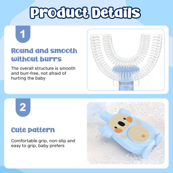 3 Stück Zahnbürste Kinder, U Förmige Kinderzahnbürste 2-6 Jahren, Weicher Bürstenkopf aus Silikon, Kinder Zahnbürste 360 ° Mundpflege, Massage-Zahnfleisch, Rundumreinigung (Blau)