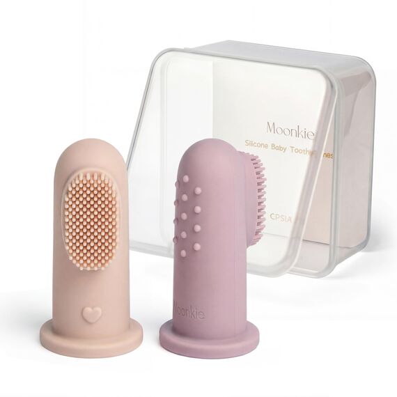 Moonkie Baby Zahnbürste Finger Zahnbürste Mundreiniger Kit für 3 Monate +, 2 Stück (Blush/Pale Mauve)