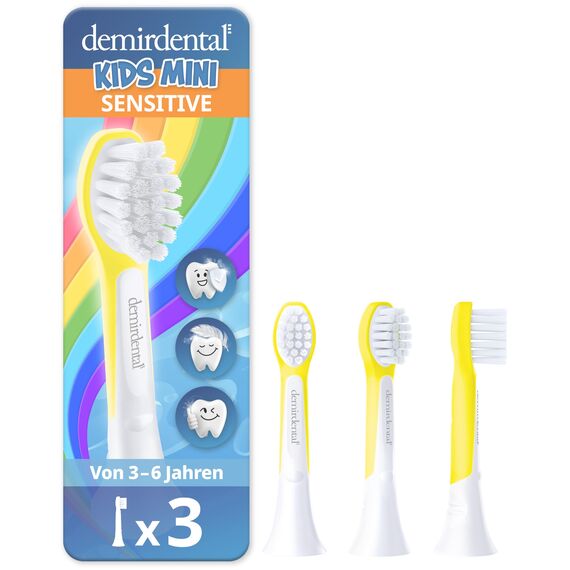 demirdental Ersatzbürsten für Kinder passend für Philips Sonicare Ersatzbürsten Kids, Compact Mini geeignet für 3-6 Jahre, entspricht HX6034 HX6033, Gelb, 3er Set