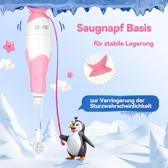 Seago Elektrische Zahnbürste Kinder ab 0-3 Jahr mit LED Licht, Weichen BPA-freiem Runder Gummierte Bürstenkopf, 2 Minuten Smart Timer, Wasserdicht IPX7, für Empfindliche Babyzähne, SG513(Rosa))