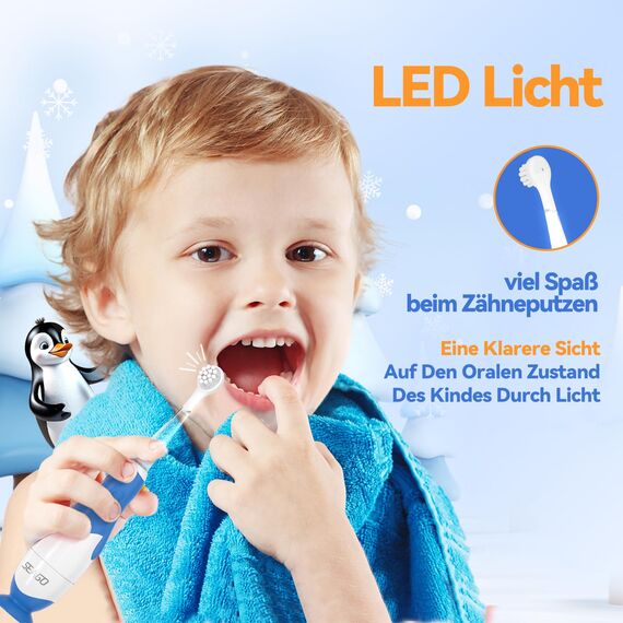 Seago Elektrische Zahnbürste Kinder ab 0-3 Jahr mit LED Licht, Weichen BPA-freiem Runder Gummierte Bürstenkopf, 2 Minuten Smart Timer, Wasserdicht IPX7, für Empfindliche Babyzähne, SG513(Dunkel Blau)