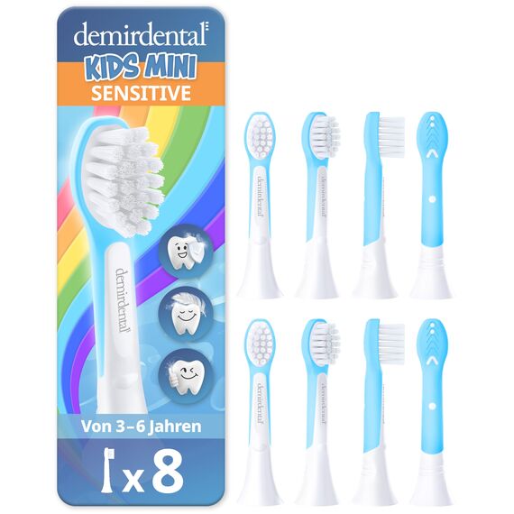 demirdental Ersatzbürsten für Kinder passend für Philips Sonicare Ersatzbürsten Kids, Compact Mini geeignet für 3-6 Jahre, entspricht HX6034 HX6038, Hellblau, 8er Set