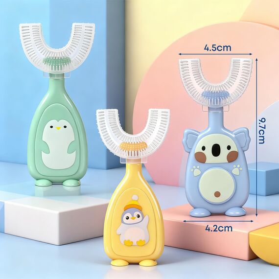 3 Stück Zahnbürste Kinder, U Förmige Kinderzahnbürste 2-6 Jahren, Weicher Bürstenkopf aus Silikon, Kinder Zahnbürste 360 ° Mundpflege, Massage-Zahnfleisch, Rundumreinigung (Gelb)
