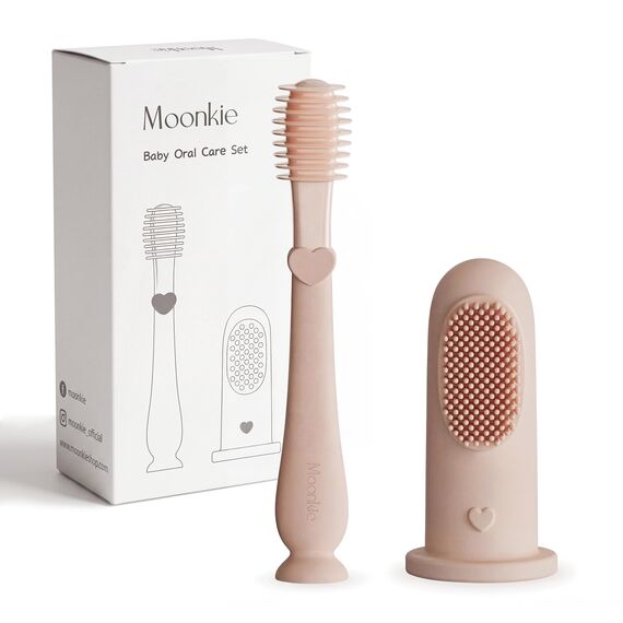 Moonkie Baby Fingerzahnbürste Zunge Mundreinigungsset für 3 Monate +, 2 Stück (Blush)