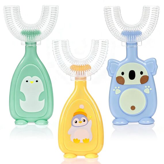 3 Stück Zahnbürste Kinder, U Förmige Kinderzahnbürste 2-6 Jahren, Weicher Bürstenkopf aus Silikon, Kinder Zahnbürste 360 ° Mundpflege, Massage-Zahnfleisch, Rundumreinigung (Gelb)