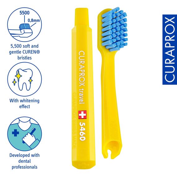 Curaprox Reiseset - CS 5460 Zahnbürste mit 'Be You' Zahnpasta | 2 CPS Prime Interdentalbürsten 07 und 09 / Zahnpflegeset 9,5 cm x 6 cm/Magenta/Hergestellt in der Schweiz