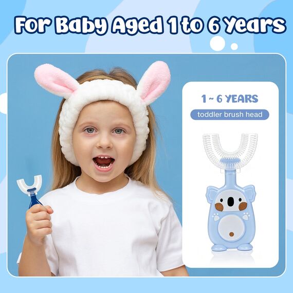 3 Stück Zahnbürste Kinder, U Förmige Kinderzahnbürste 2-6 Jahren, Weicher Bürstenkopf aus Silikon, Kinder Zahnbürste 360 ° Mundpflege, Massage-Zahnfleisch, Rundumreinigung (Blau)